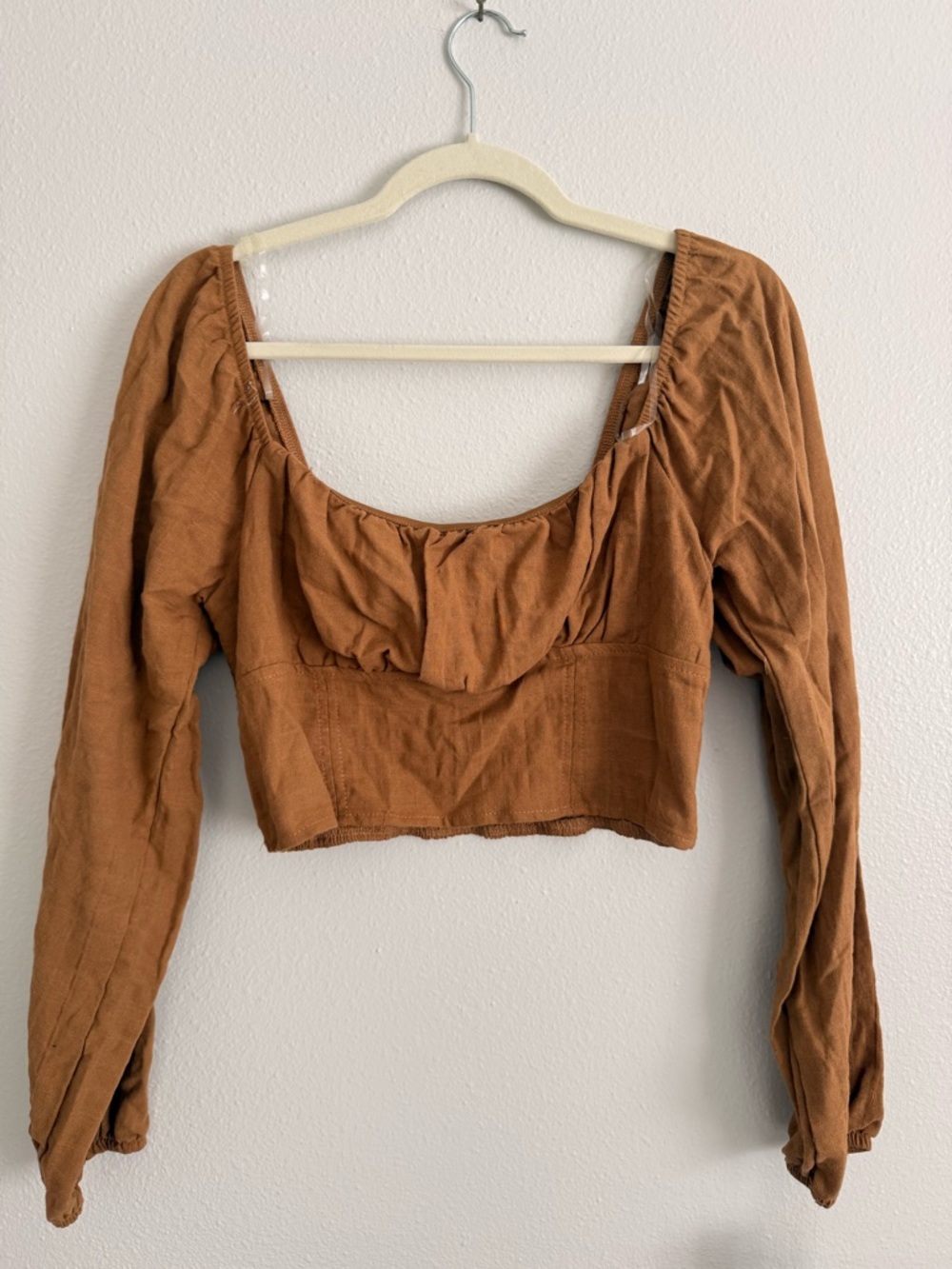 wild fable Rust Brown Long Sleeve Cropped Peasant Top